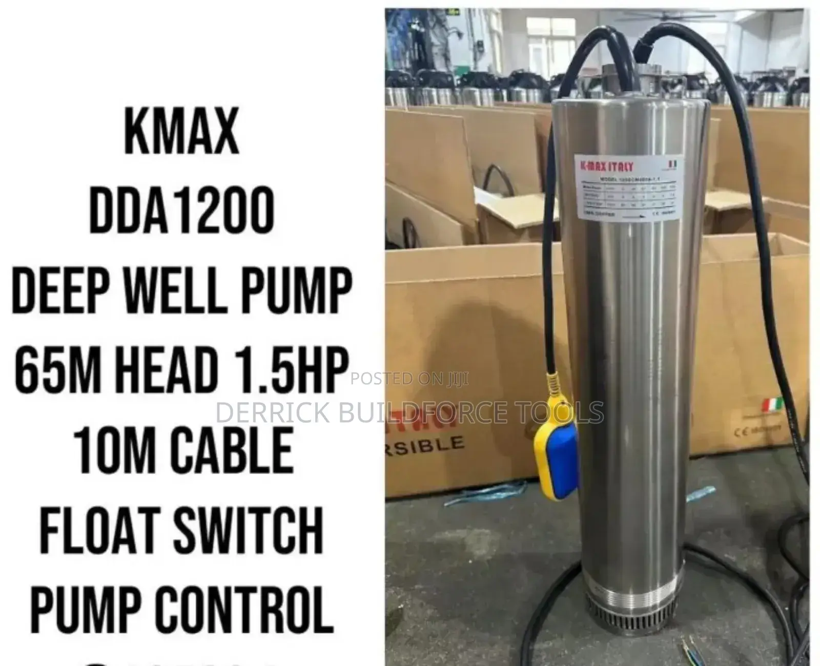 Quality K-Max Deep Well Pump 65m Head 1.5hp 10m Cable Floating Switch