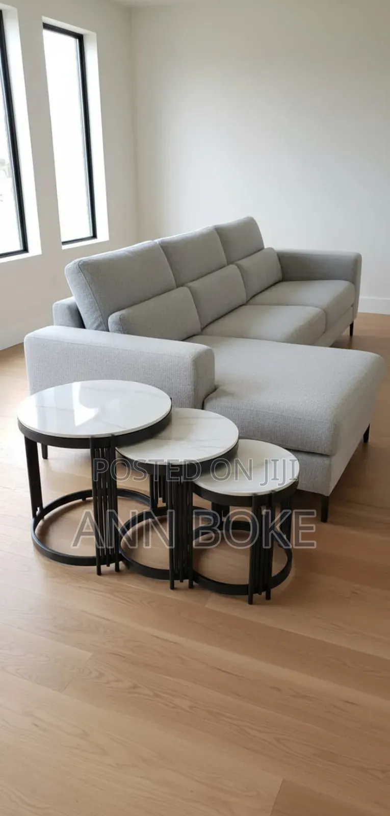 3pc Round Marble Nesting Tables in Golden Stands at 
Dimensions: