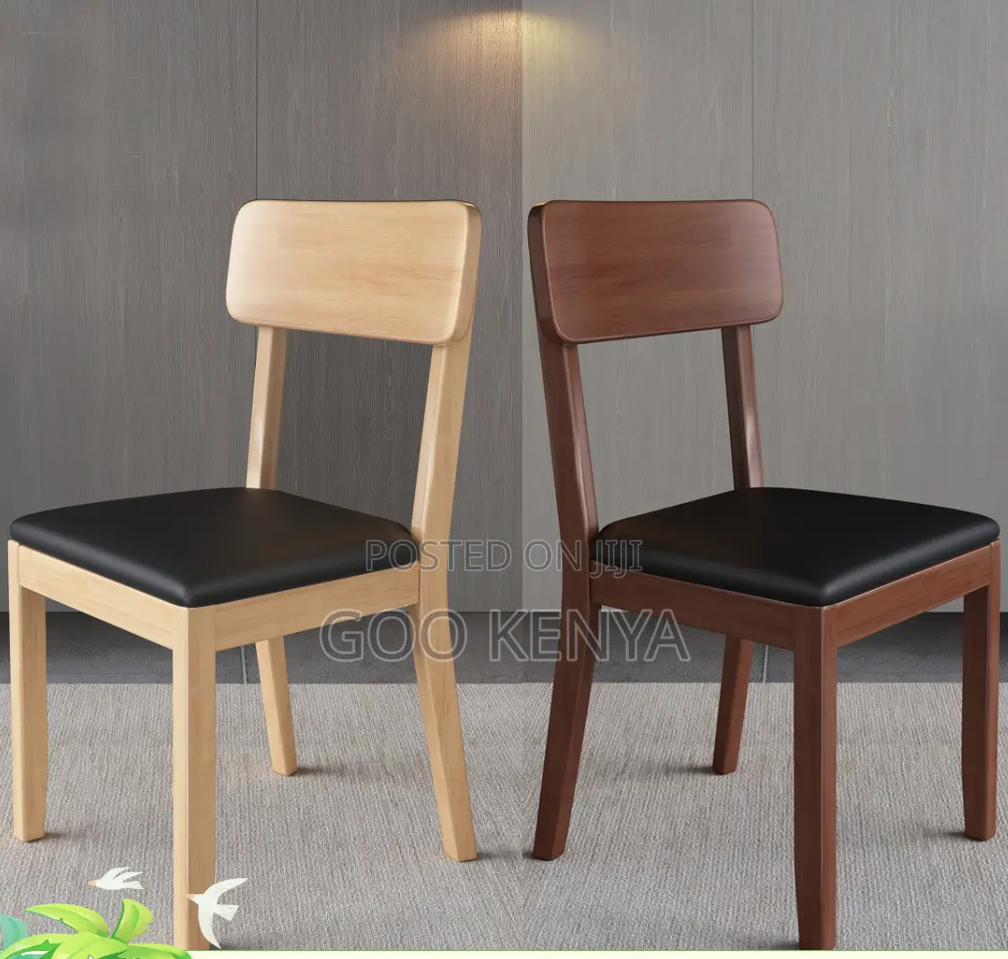 Home Chair; Armless Wood Dining Chair With Leather Seat