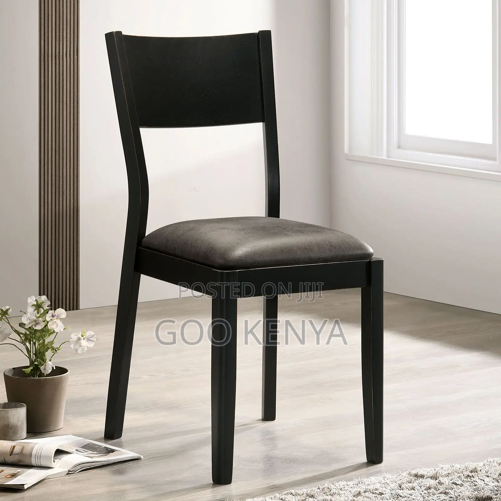 Home Chair; Modern Armless Chair With Wooden Base and Leather Seat