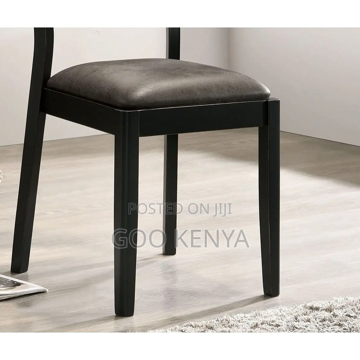 Home Chair; Modern Armless Chair With Wooden Base and Leather Seat
