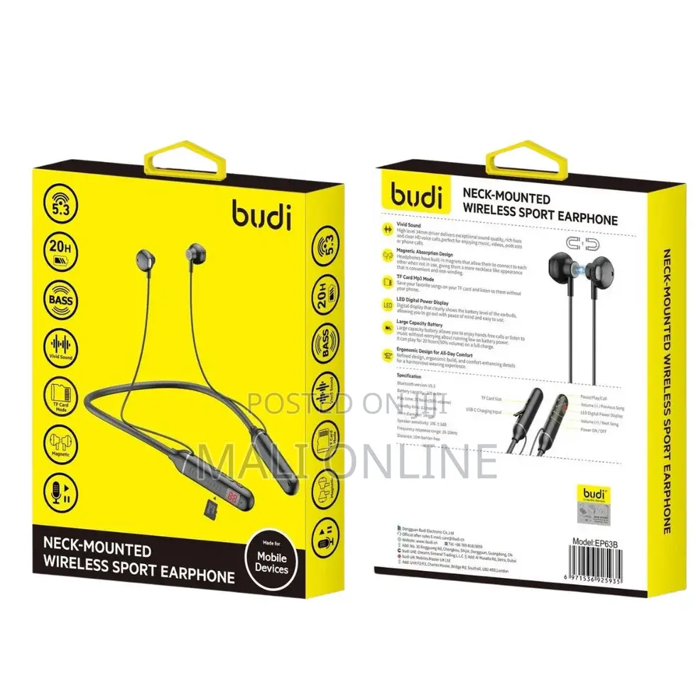Budi Ep63b Neckband Wireless Sport Earphones Bluetooth & Lightspeed .
