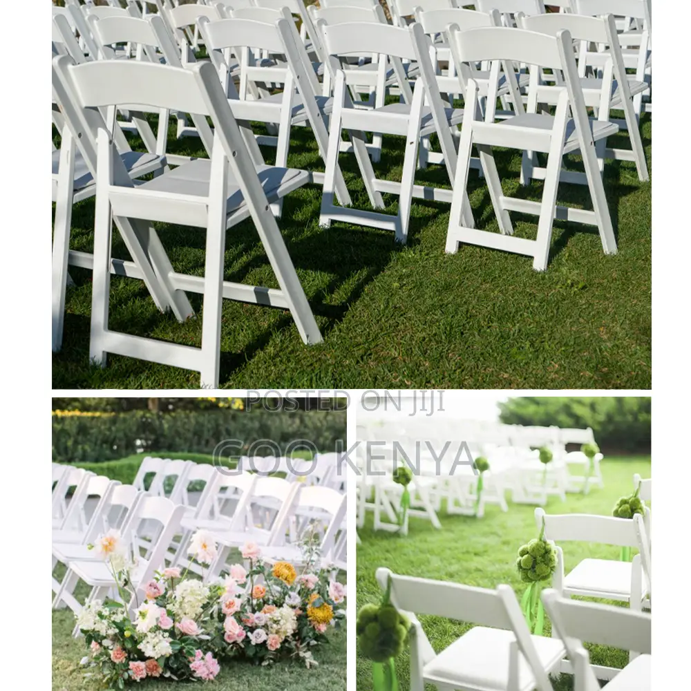 Outdoor Chair; White Foldable Wooden Garden Chair for Weddings/Events