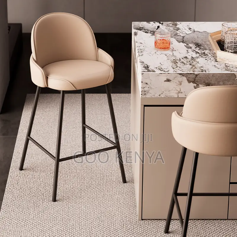 Bar Stool; Backrest Leather Bar Chair for Dining Kitchen