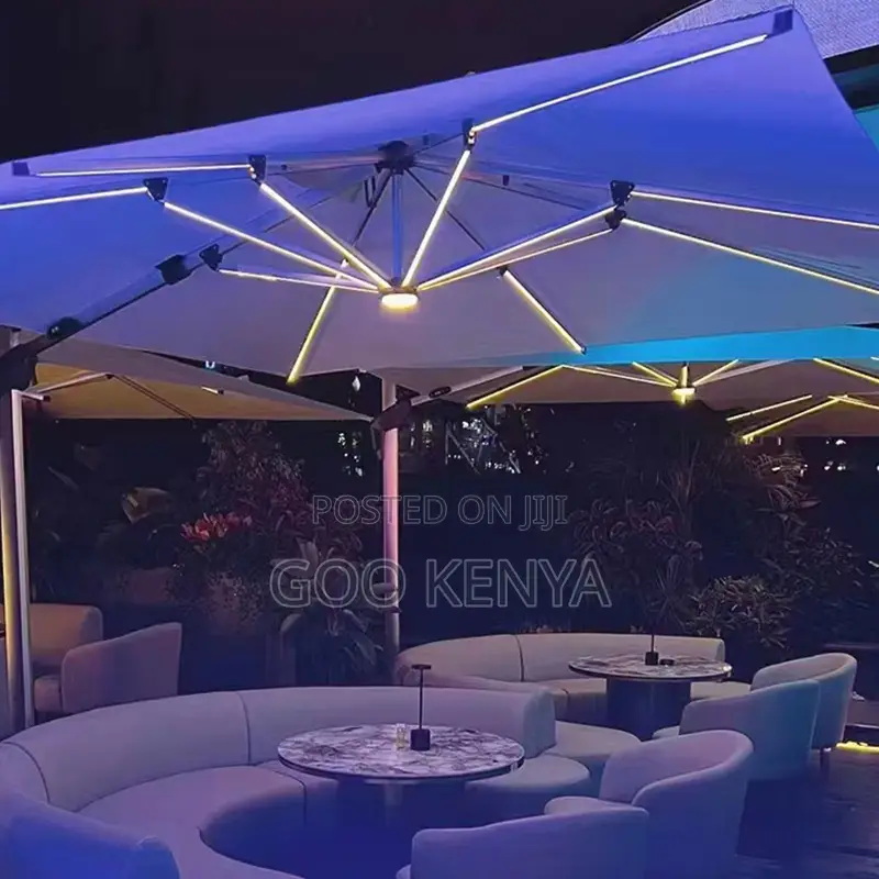 Garden Sun Umbrella; Modern Outdoor Parasol With Solar Lighting