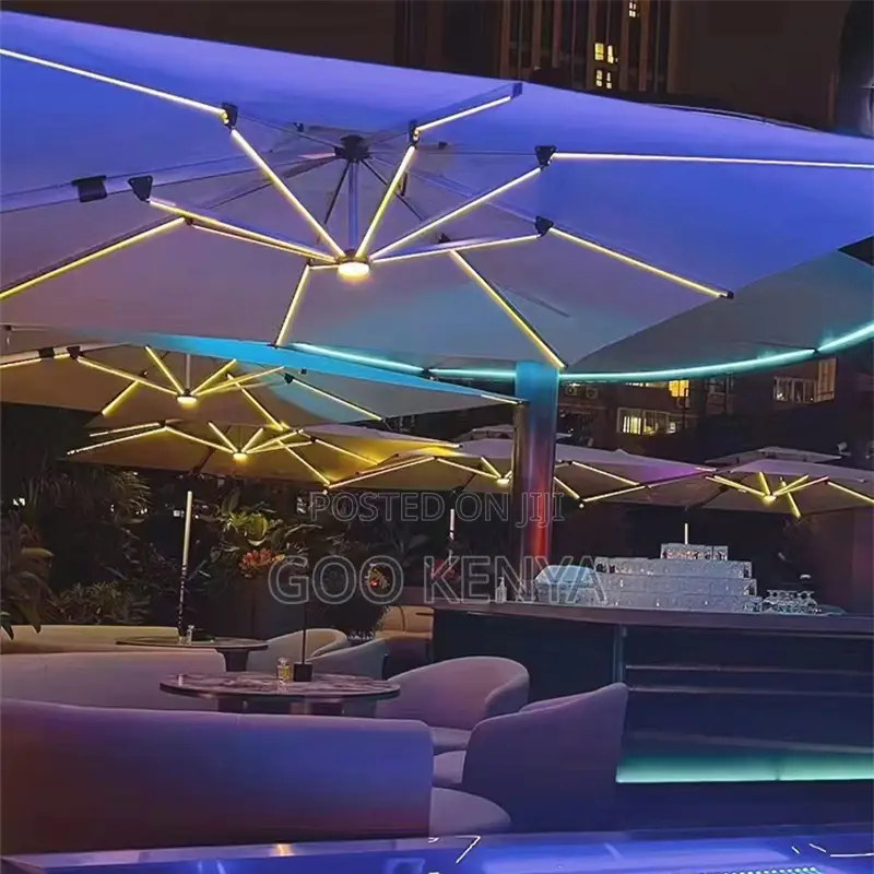 Garden Sun Umbrella; Modern Outdoor Parasol With Solar Lighting