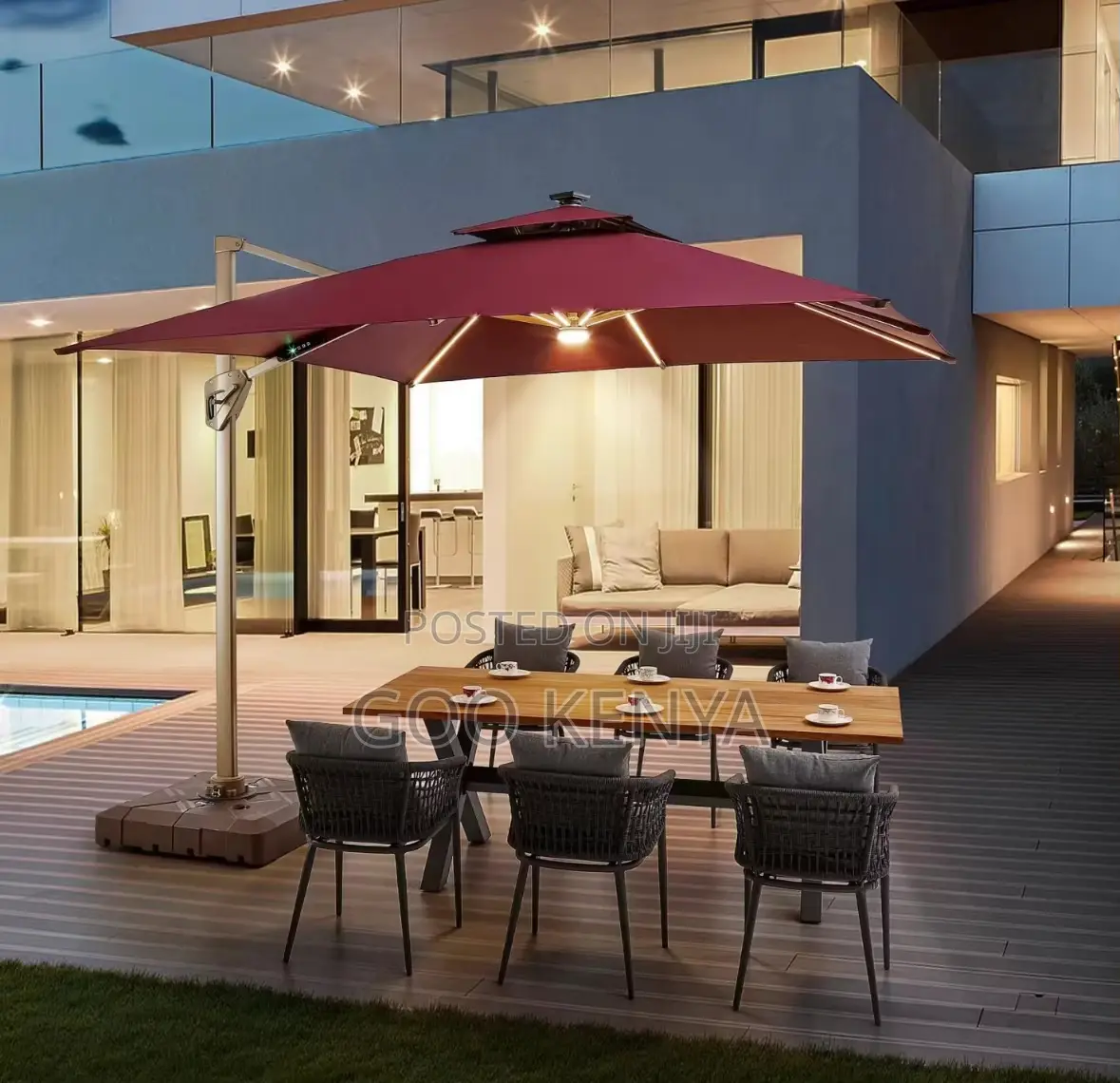 Garden Sun Umbrella; Modern Outdoor Parasol With Solar Lighting