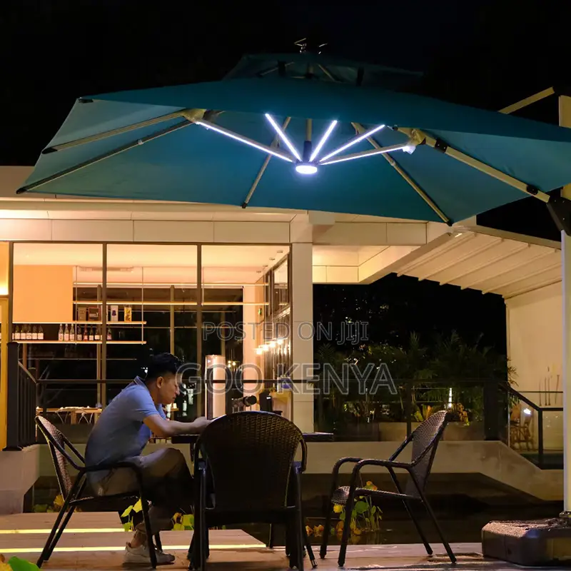 Garden Sun Umbrella; Modern Outdoor Parasol With Solar Lighting