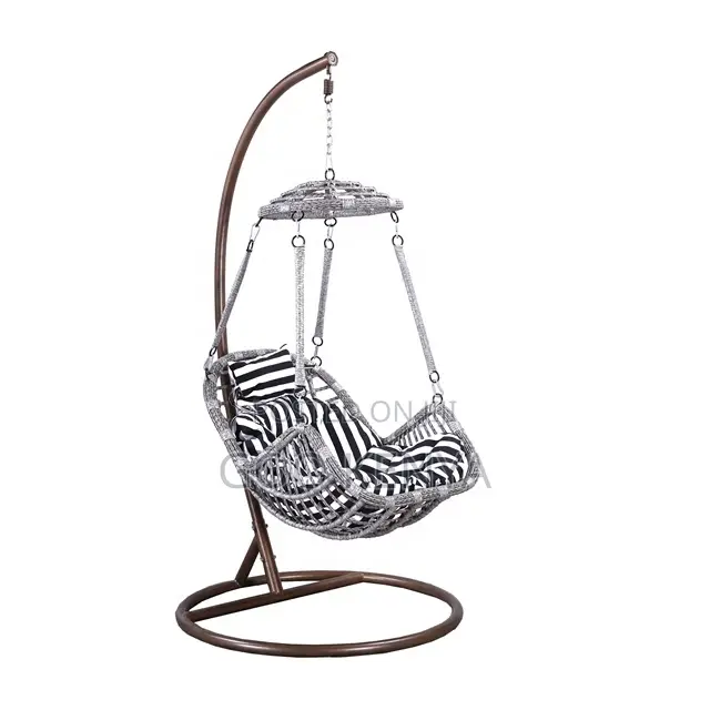 Outdoor Chair; Modern Egg-Shaped Hammock Swing Chair With Metal Stand