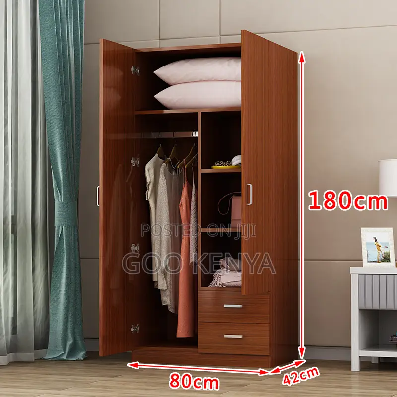 Home Wardrobe; 2-Door Bedroom Clothes Wardrobe With Drawers and Locks