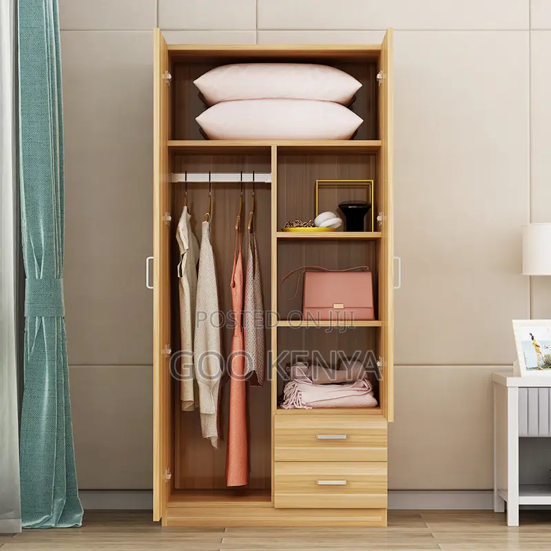 Home Wardrobe; 2-Door Bedroom Clothes Wardrobe With Drawers and Locks