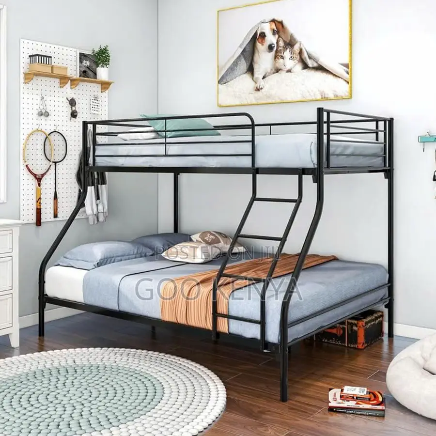 Home Bed; Modern Metal Double Bed With Built-in Stairs