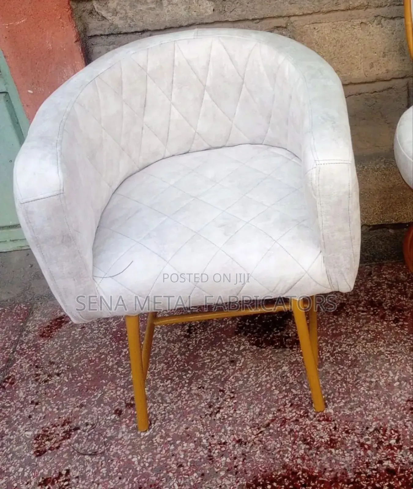 Salon Metal Frame Chair. Cream Upholstery
