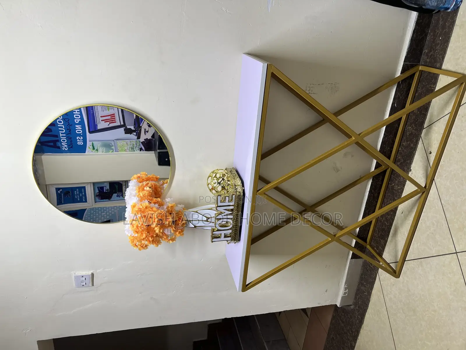 Gold Console Table With Round Mirror Hallway Entryway Decor
