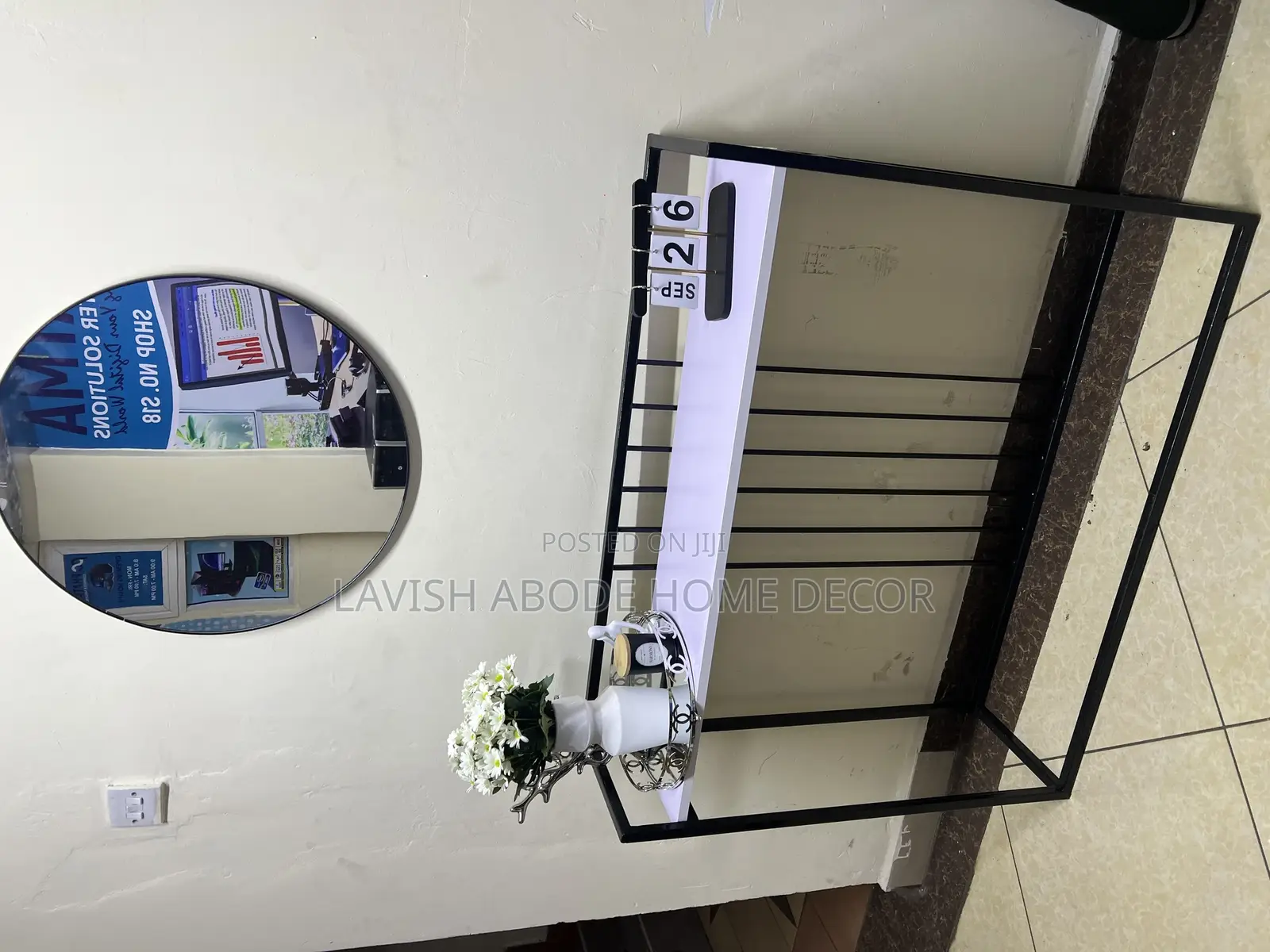 Elegant Console Table With Round Unbreakable Mirror