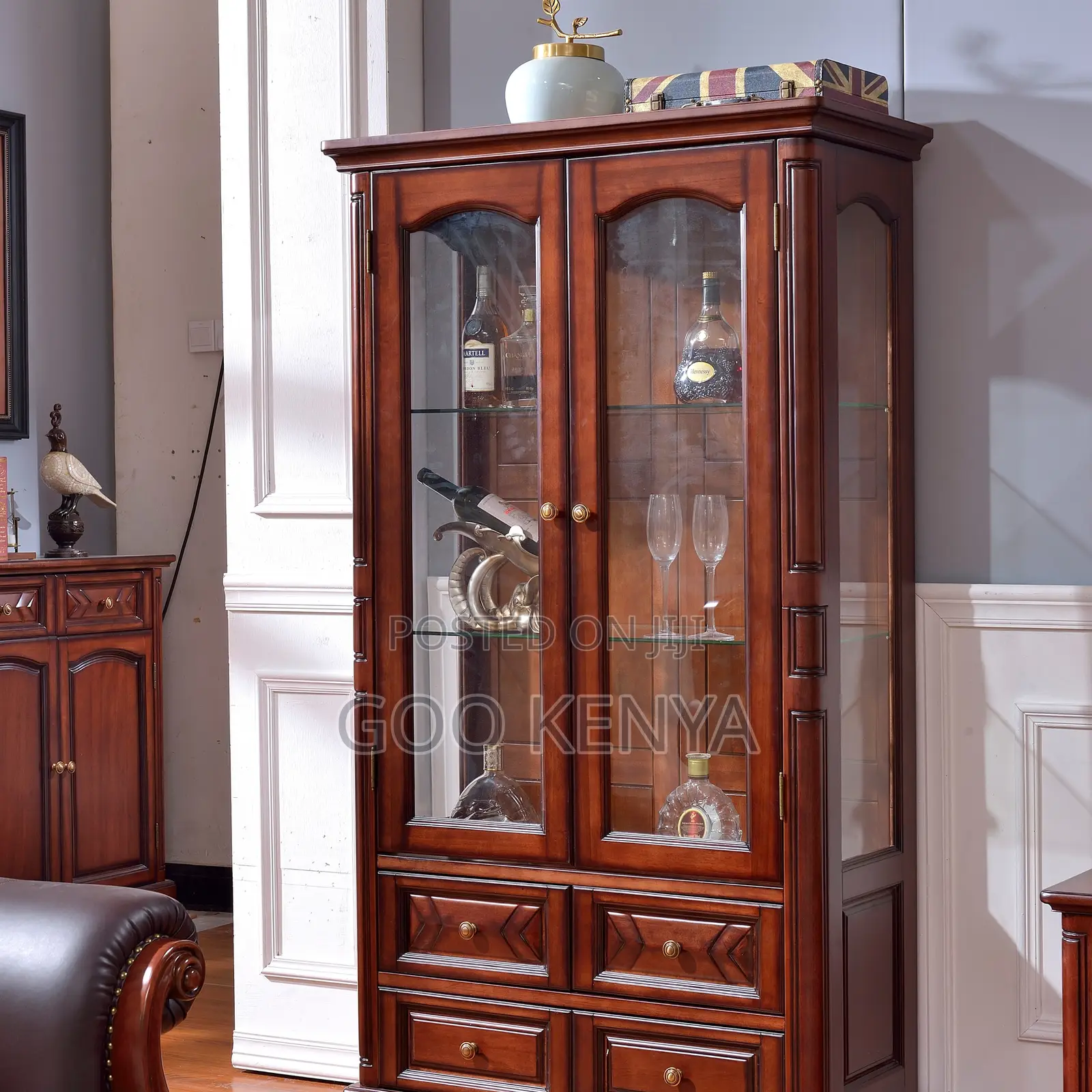 Home Wardrobe; Classic Wooden Wardrobe With Glass Top Panels