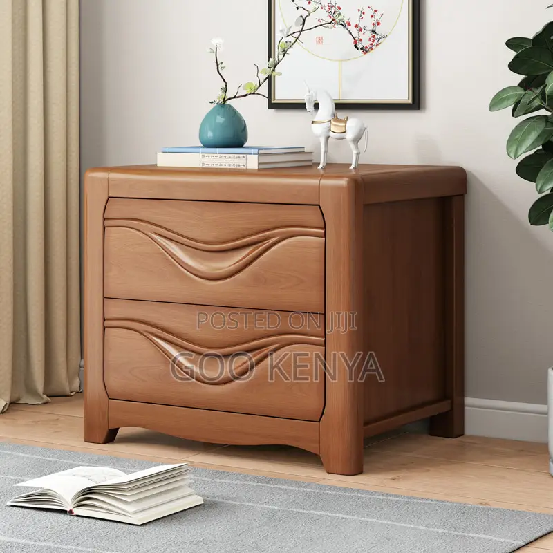 Home Cabinet; Wooden Nightstand With Double Drawers