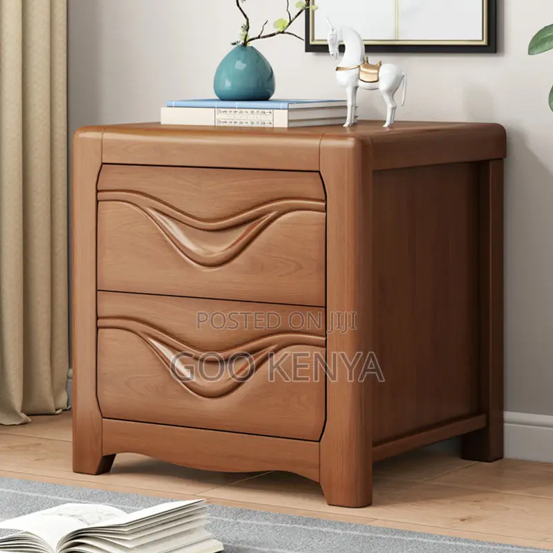 Home Cabinet; Wooden Nightstand With Double Drawers