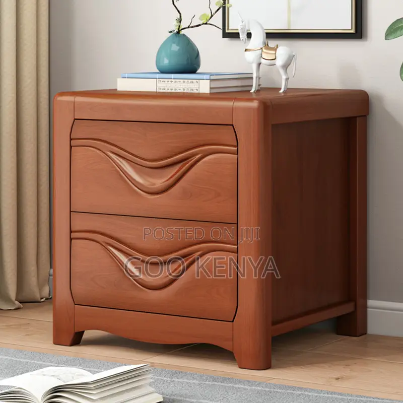 Home Cabinet; Wooden Nightstand With Double Drawers