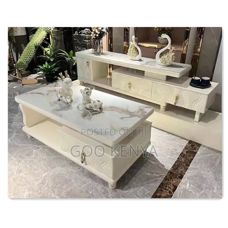 Home Tv Table Set; Modern Marble Living Room Cabinet With Coffee Table