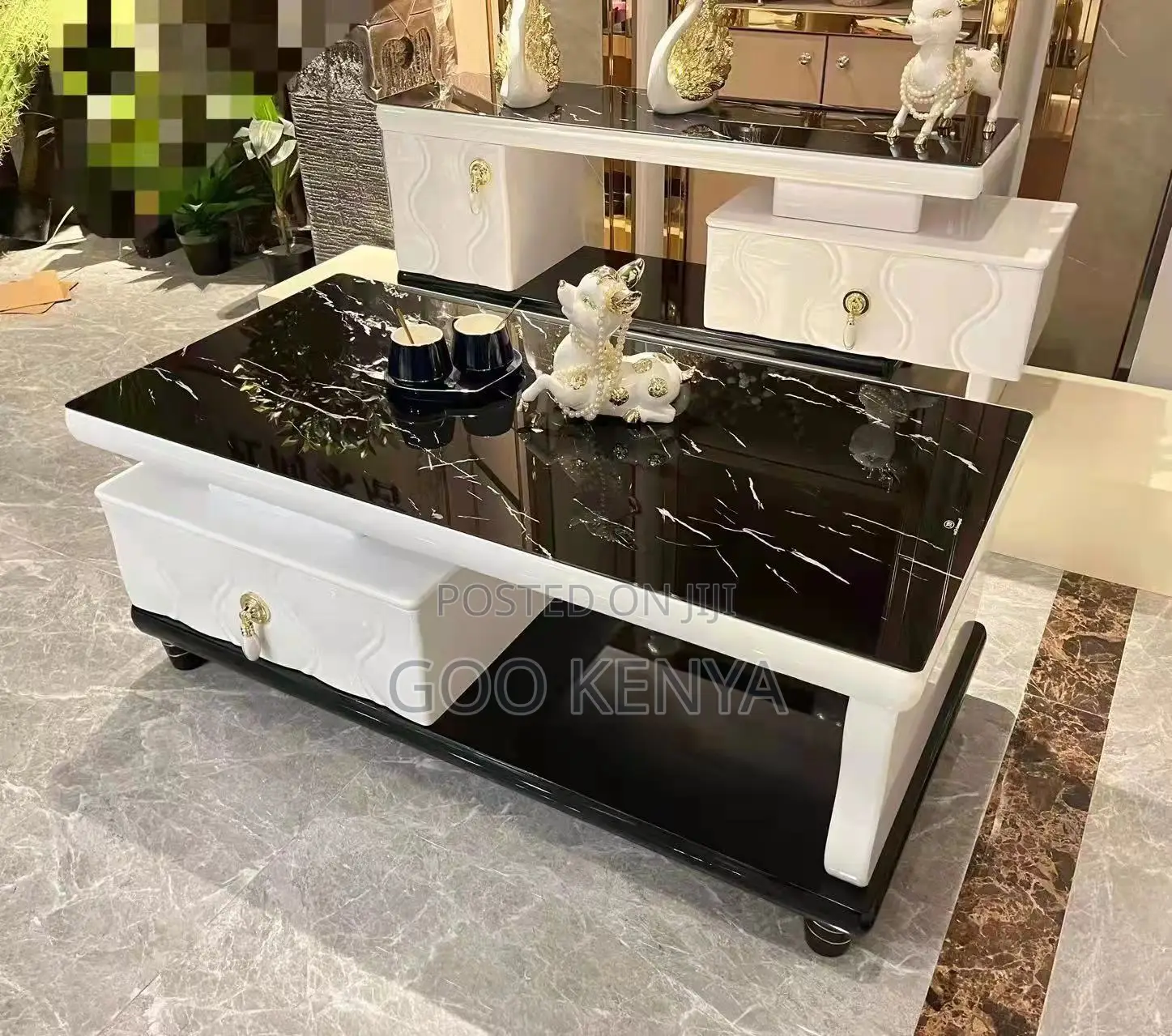 Home Tv Table Set; Modern Marble Living Room Cabinet With Coffee Table