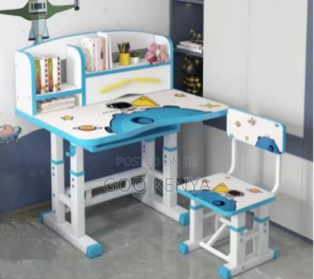 Kid's Study Desk; Kids’ Learning Desk And Chair Set With Bookshelf