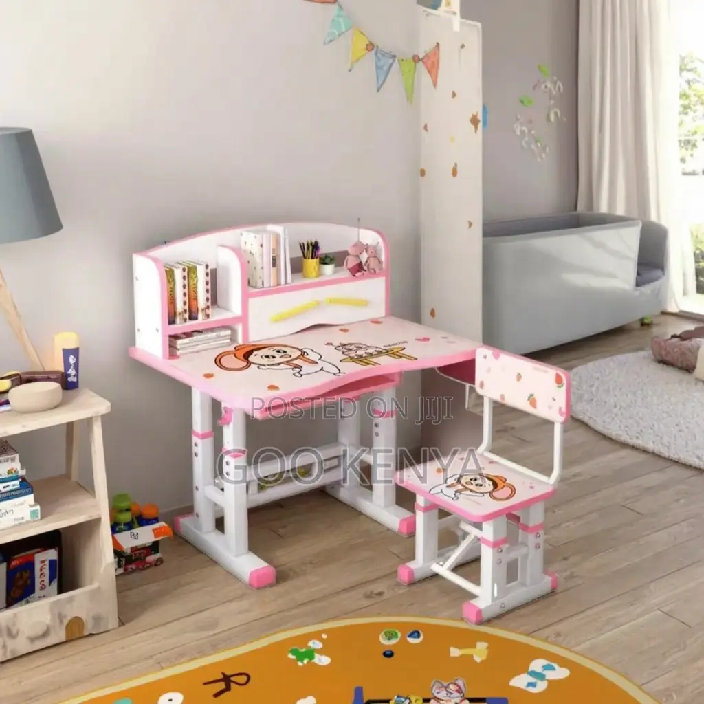 Kid's Study Desk; Kids’ Learning Desk And Chair Set With Bookshelf