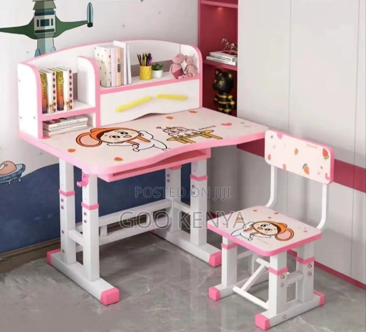 Kid's Study Desk; Kids’ Learning Desk And Chair Set With Bookshelf