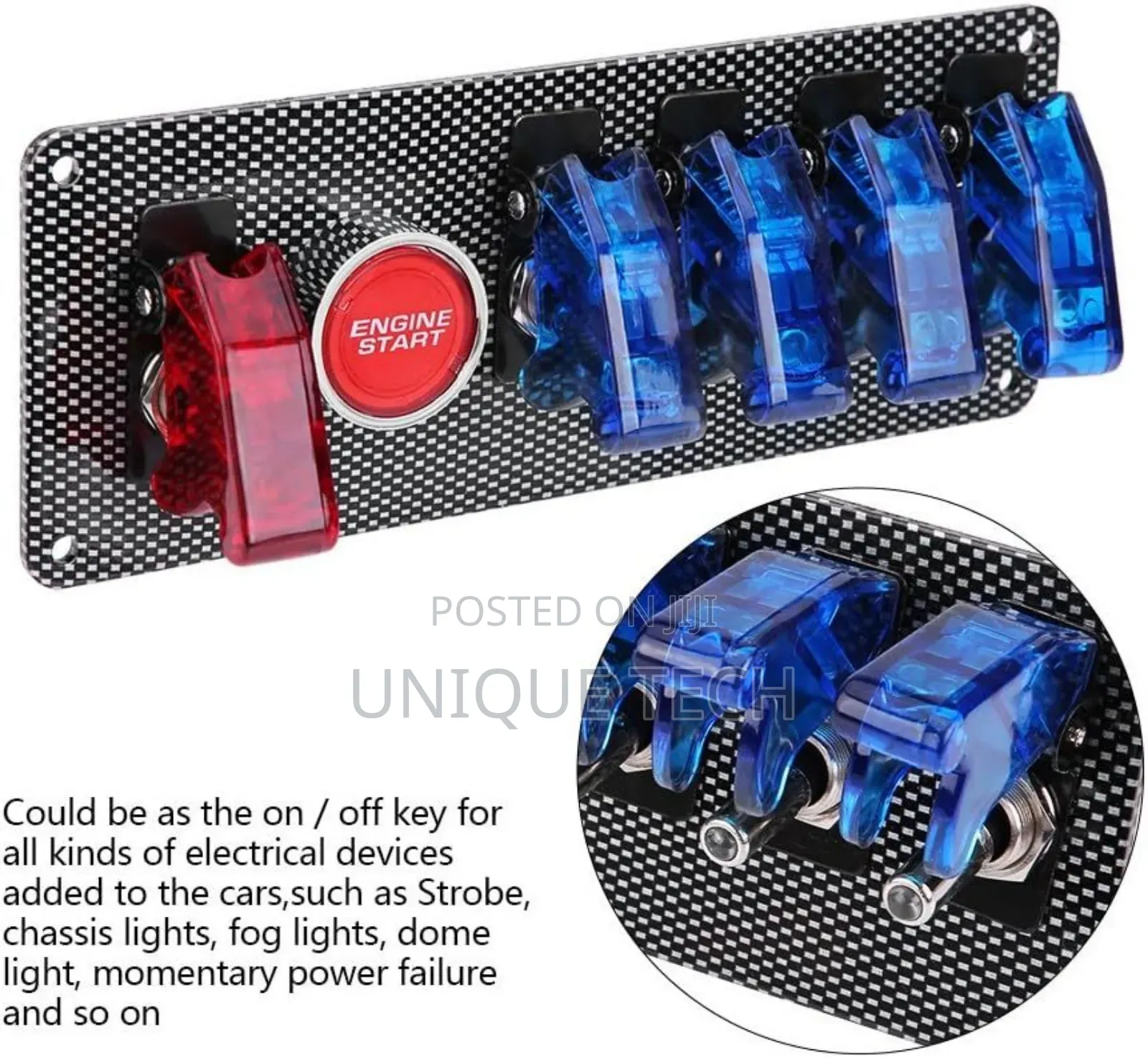 High-Quality 12v Black Panel, Equipped With 4 Blue + 1 Red Switch