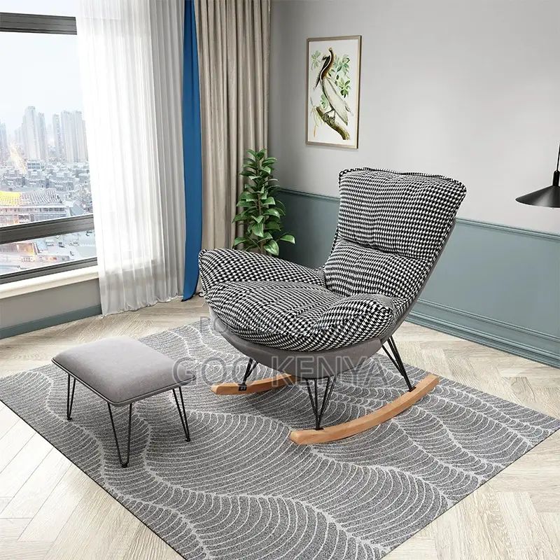 Home Chair; Fabric Cushioned Home Rocking Chair With Wood Legs