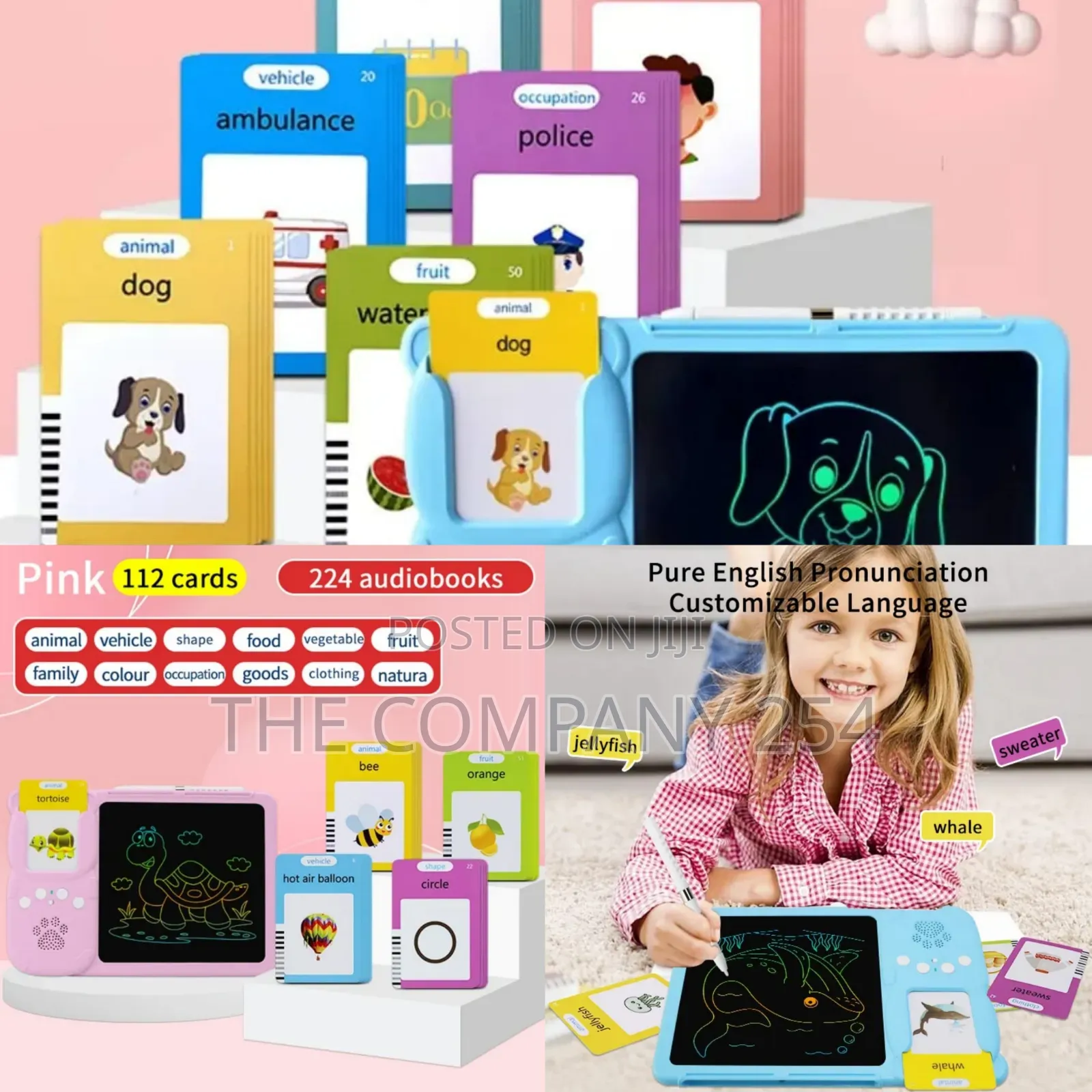 *Flashing Cards LCD Tablet Combined Educative Pad Pink*Blue*