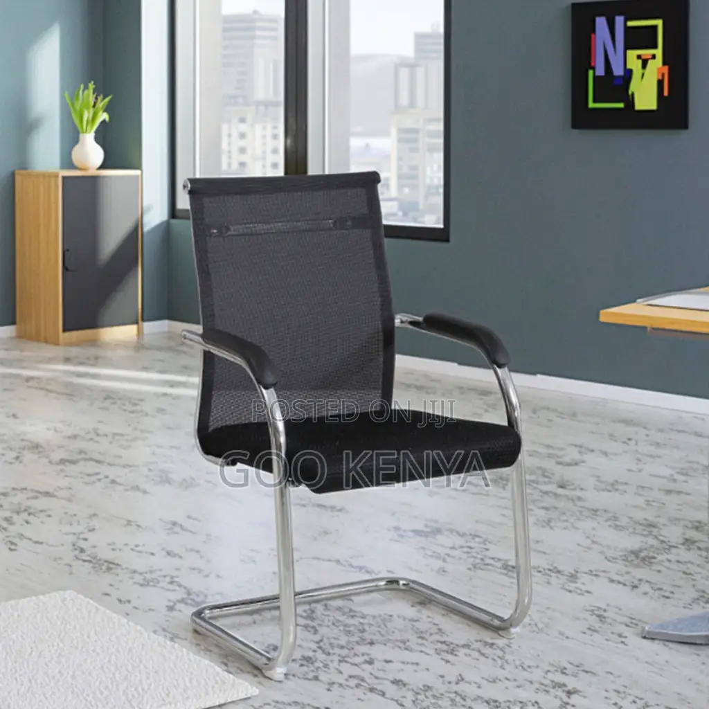 Office Chair; Ergonomic Chrome Mesh Guest Chair