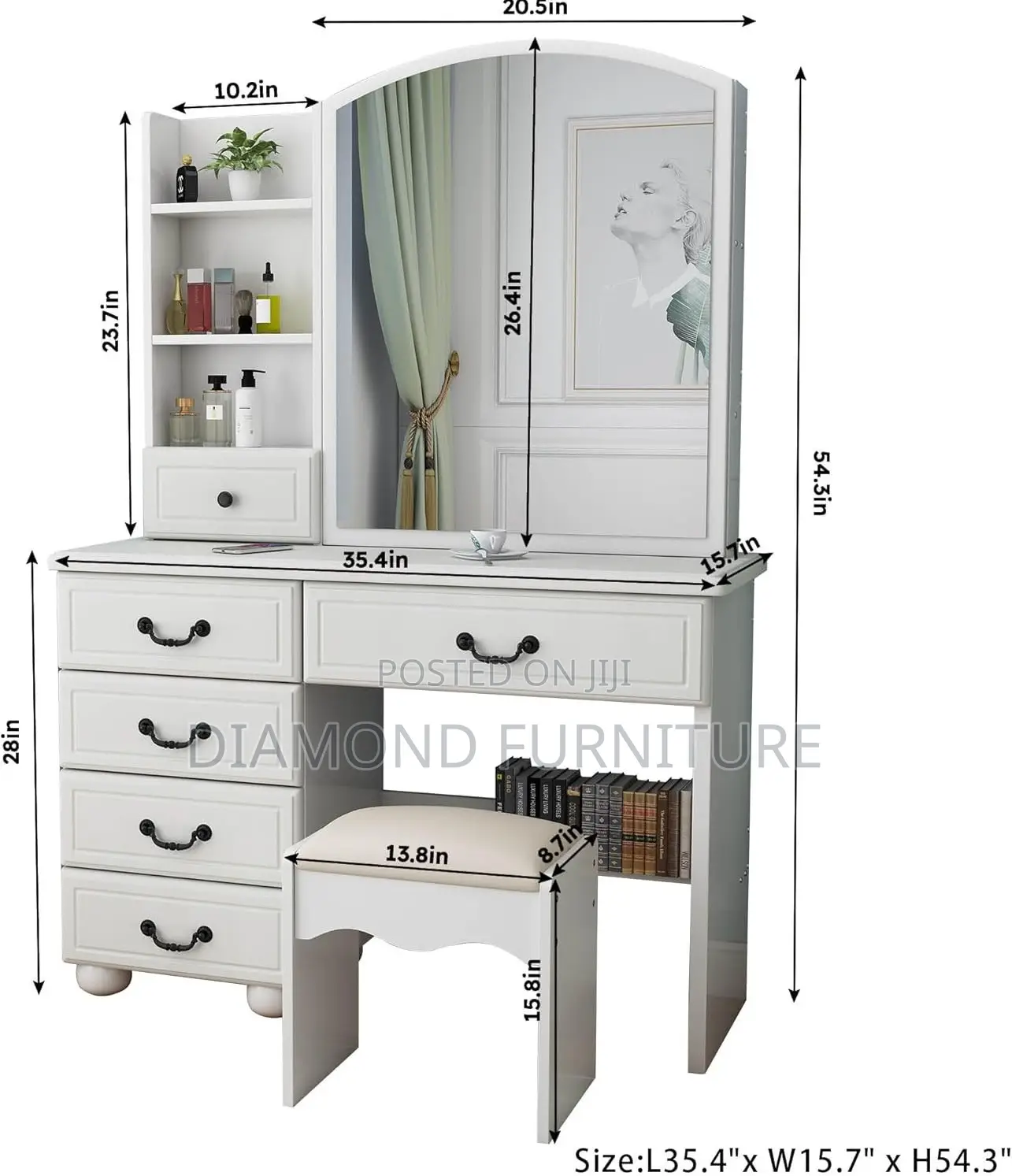 Home Furniture; Modern {Dressing Vanity Table} With Mirror Storage