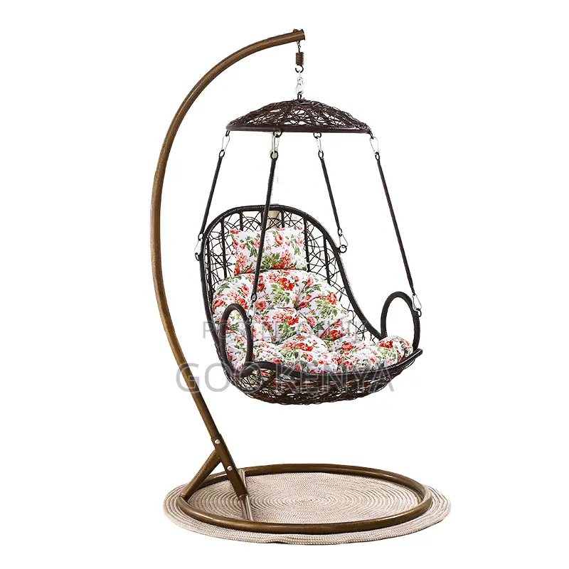 Home Chair; Blue Cushioned Hanging Balcony Chair With Steel Base