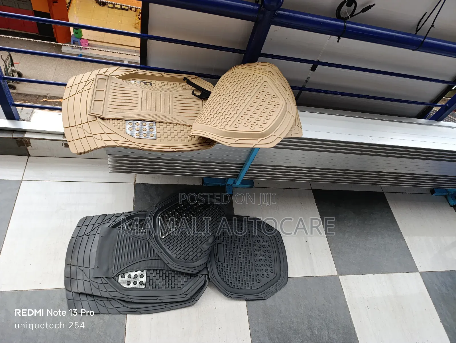 Beige and Black Universal Rubber Car Mats Set