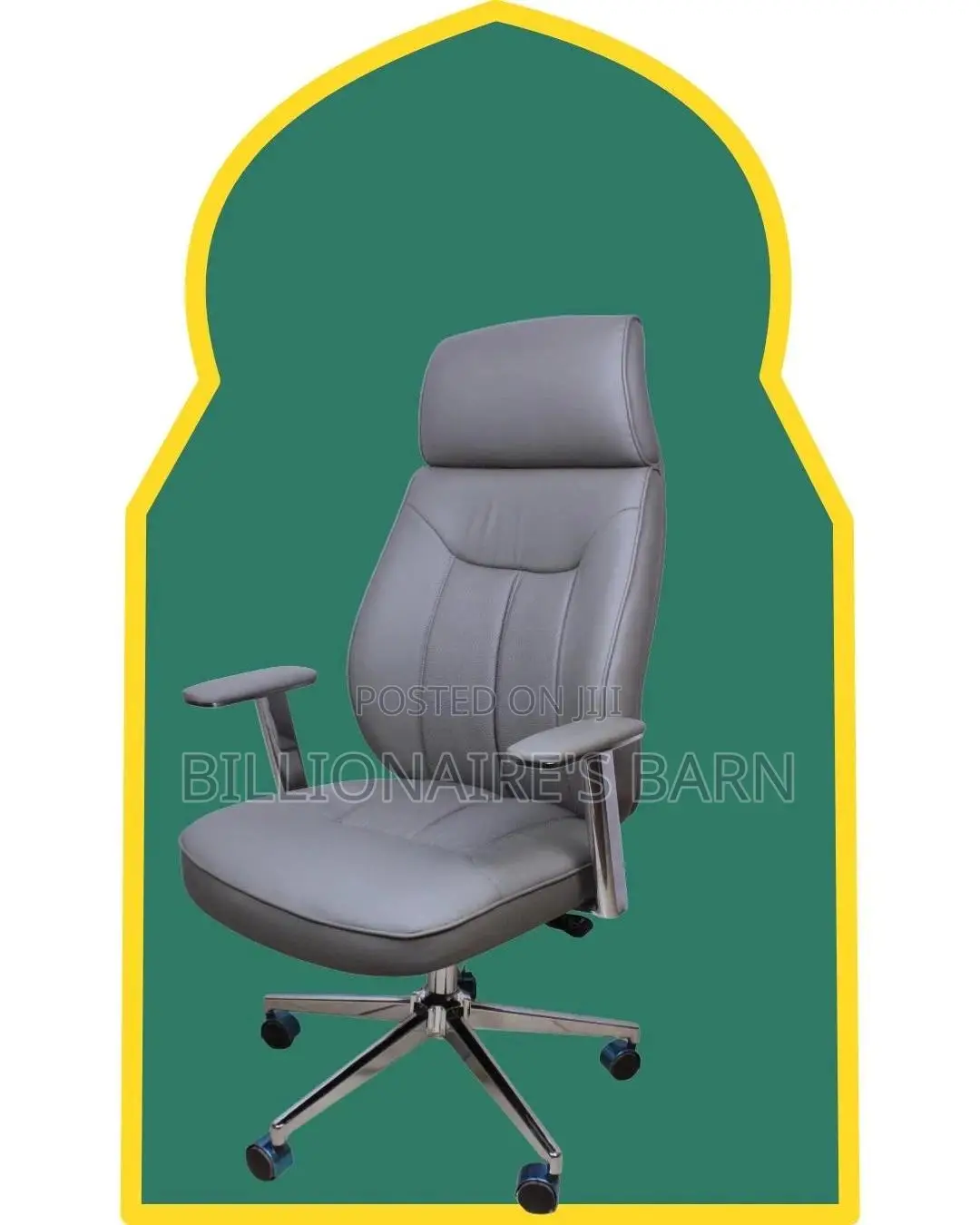 Grey Executive Leather Office Chair | Imported Padded Armrests
