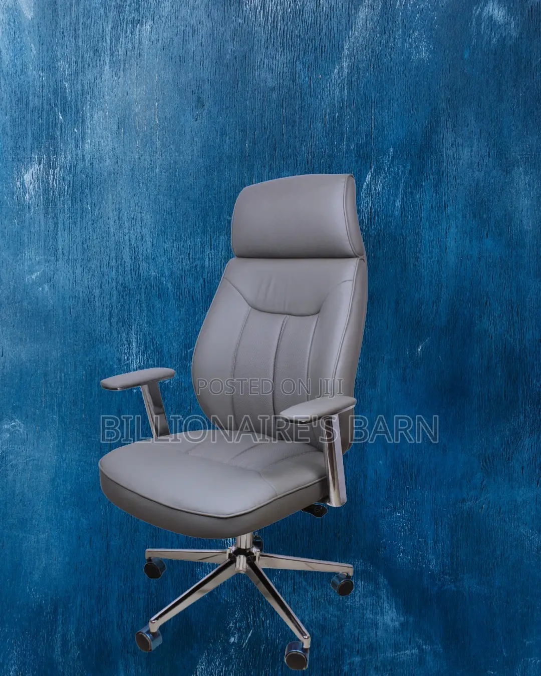High-Back Grey Executive Leather Office Chair — Easy to Clean