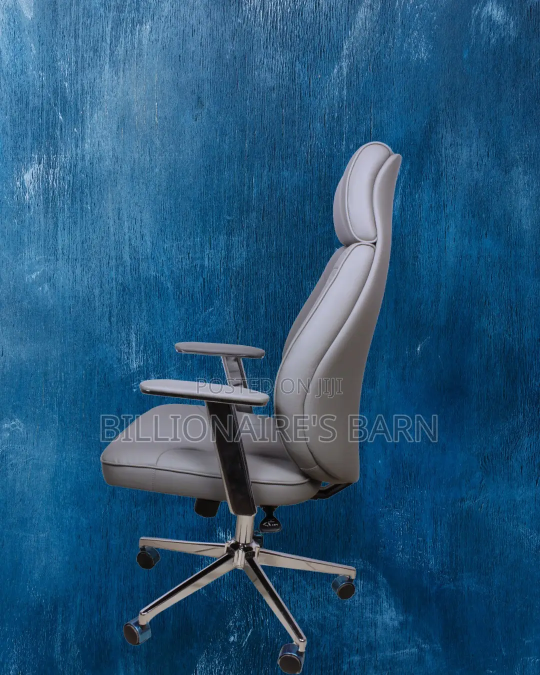 High-Back Grey Executive Leather Office Chair — Easy to Clean