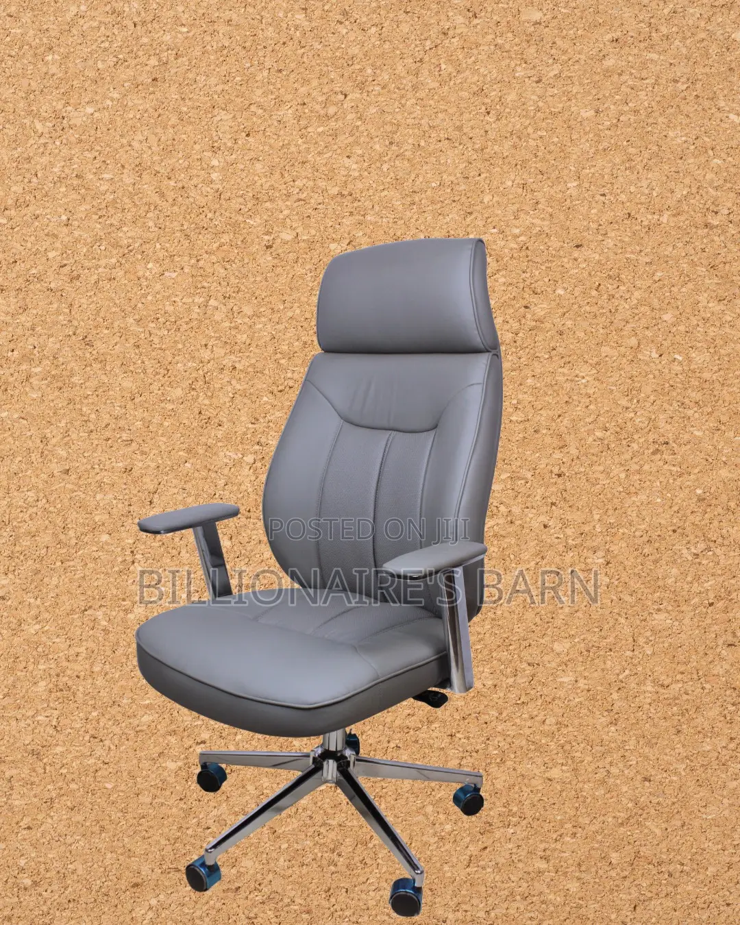 Grey Executive Leather Office Chair | Space-Saving Steel Frame