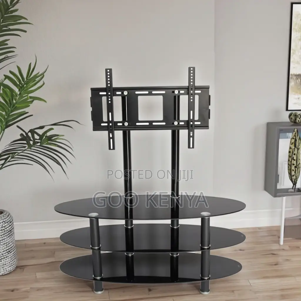 Home Tv Stand; Modern Glass Tv Console With Shelves and Mount