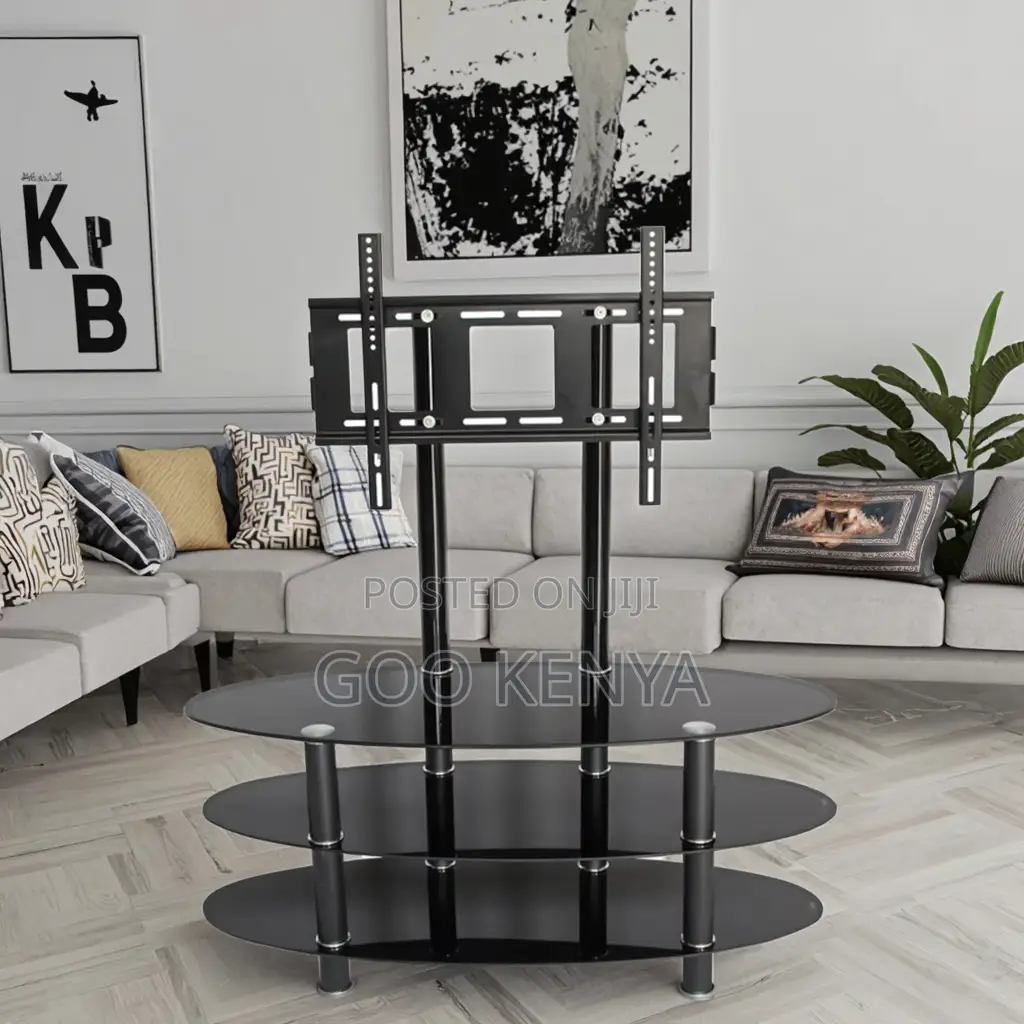 Home Tv Stand; Modern Glass Tv Console With Shelves and Mount