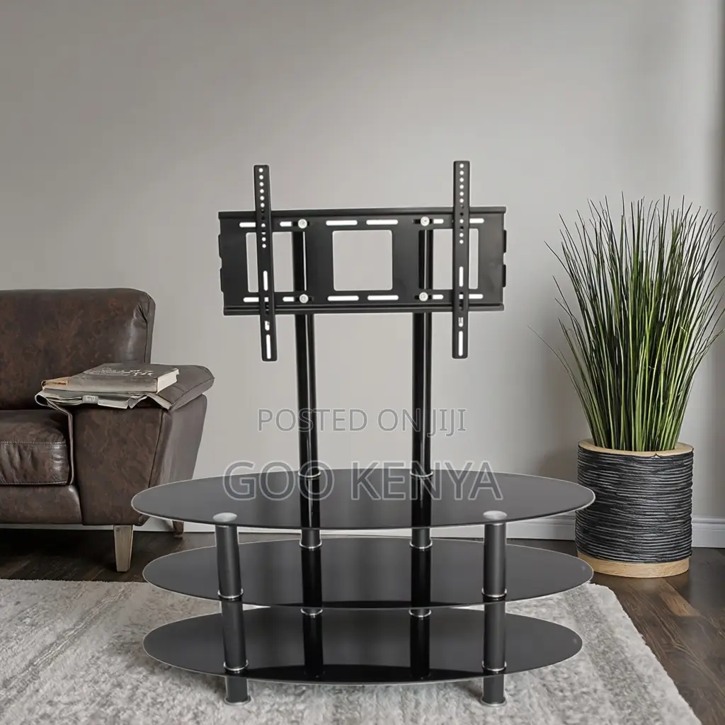 Home Tv Stand; Modern Glass Tv Console With Shelves and Mount