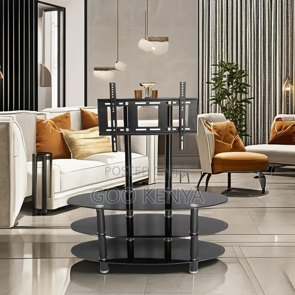 Home Tv Stand; Modern Glass Tv Console With Shelves and Mount