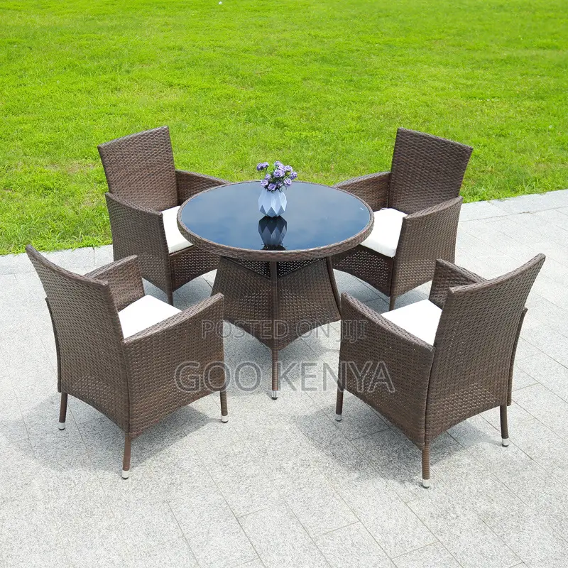 Outdoor Dining Set; 4-Piece Outdoor Rattan Dining Set With Glass Table