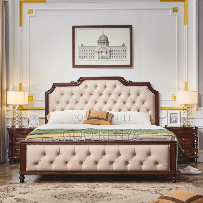 Home Bed; Modern Wooden Home Bed With Leather Touch