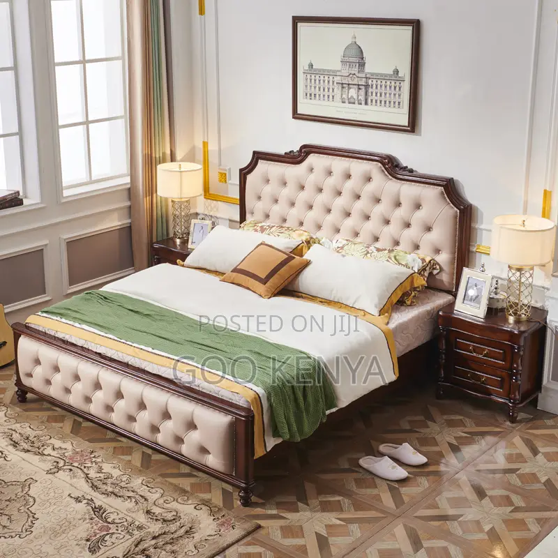 Home Bed; Modern Wooden Home Bed With Leather Touch
