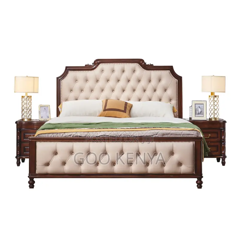 Home Bed; Modern Wooden Home Bed With Leather Touch
