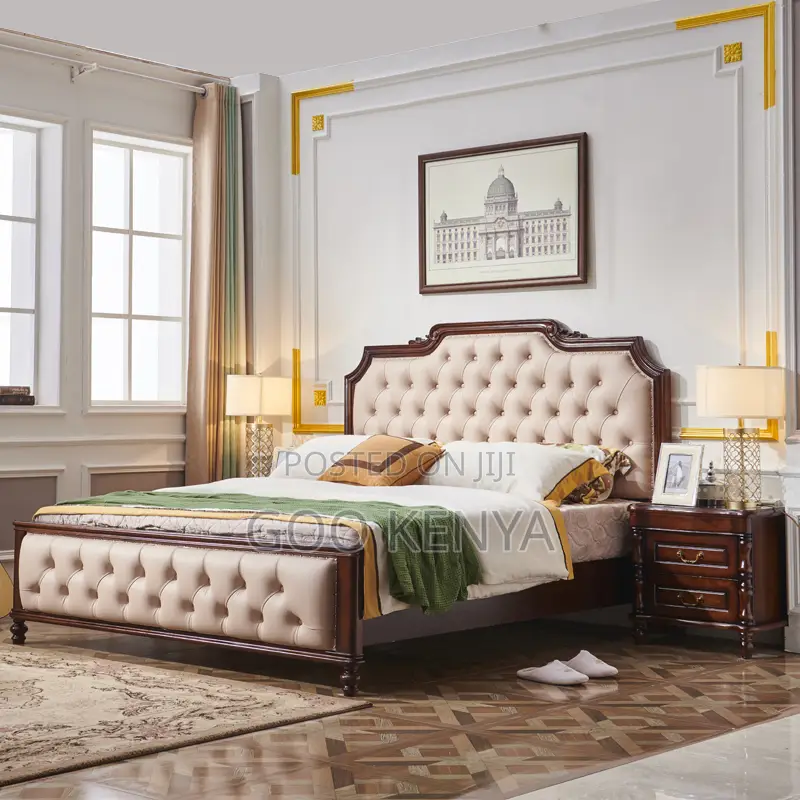 Home Bed; Modern Wooden Home Bed With Leather Touch