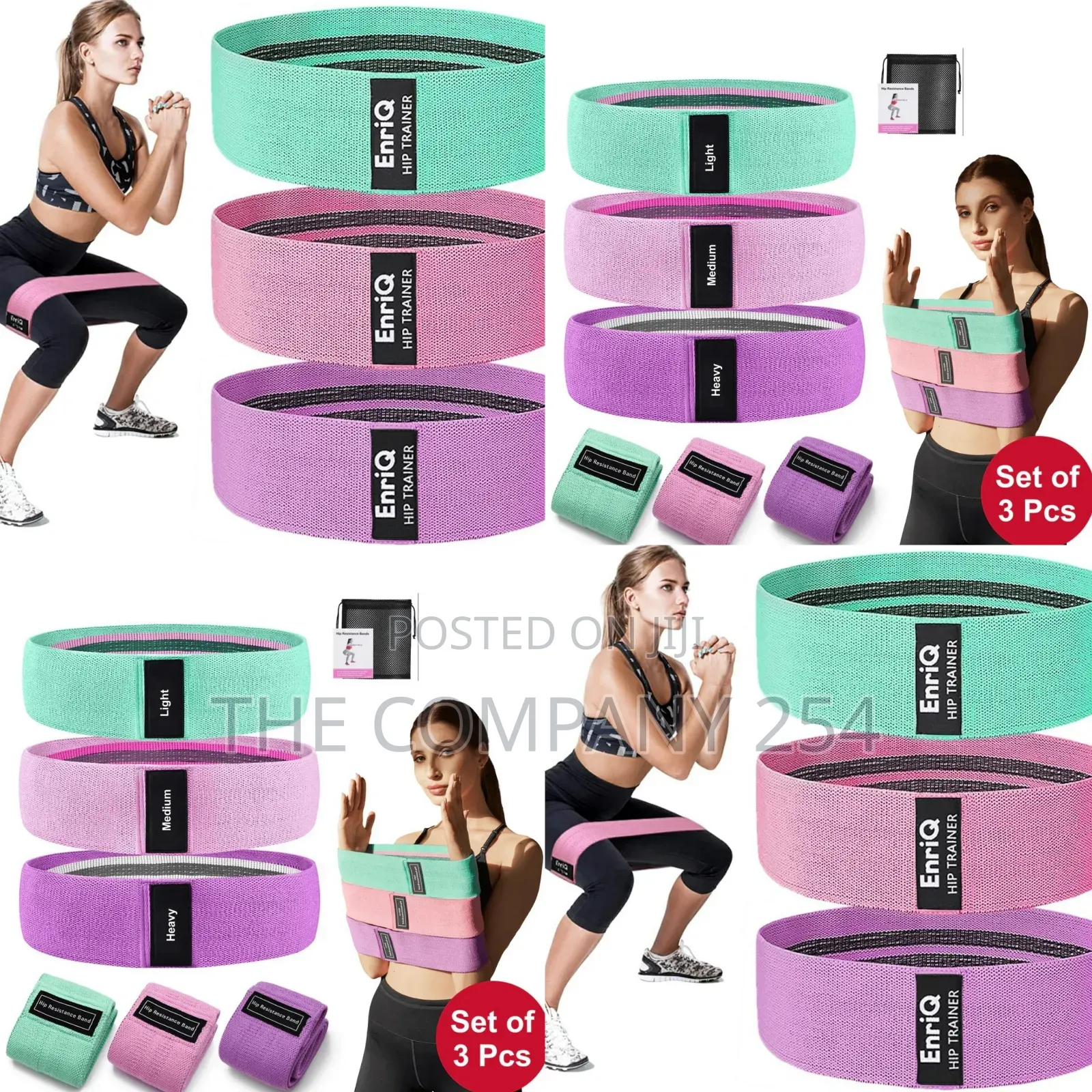 *Set Of 3 Resistance Bands For Legs And Butt.Exercise(Pink,Teal Green