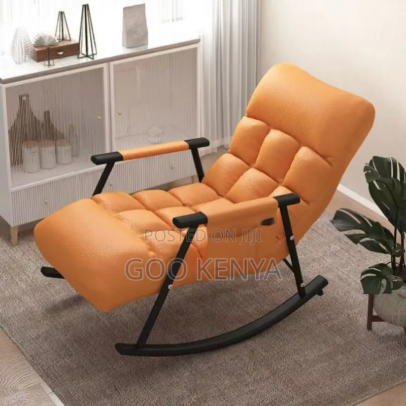 Outdoor Chair; Cozy Orange Fabric-Covered Rocking Armchair